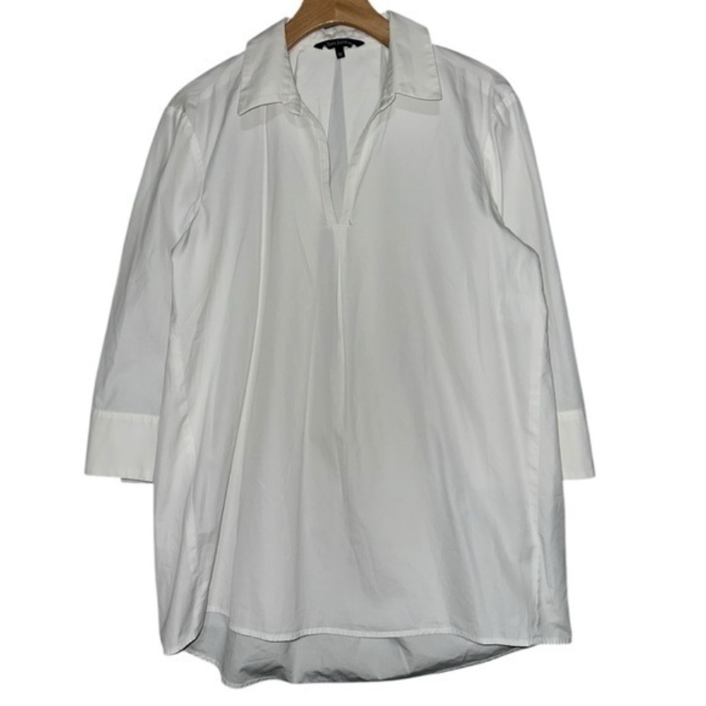Tara Jarmon Women’s Size 38 M White Open Henley Pop Over Tunic Shirt Top